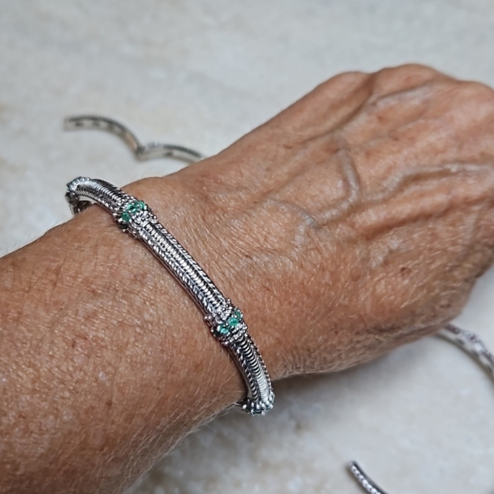 Judith Ripka 925 Silver Ruby Hinged Banglenwot - image 5